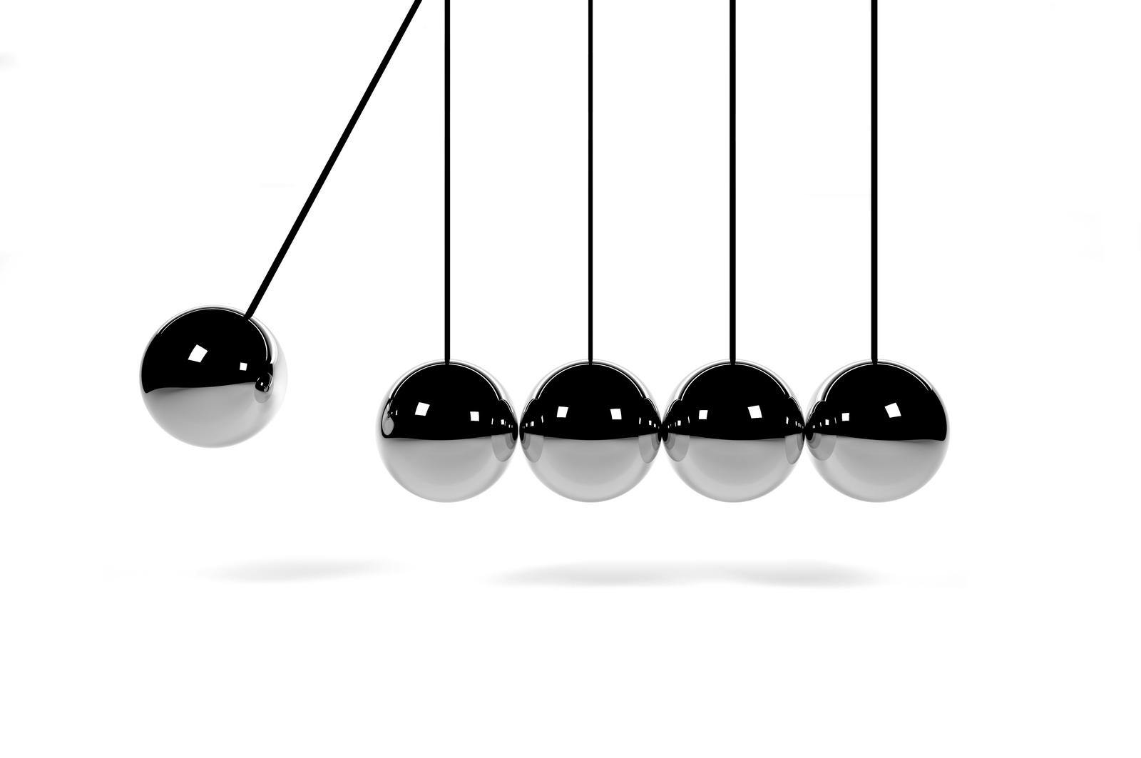 newton's cradle hanging chrome balls on white 3D render